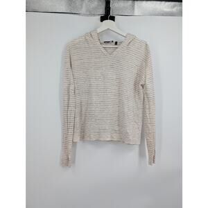 Theory Easy Pullover Hoodie 100% Linen Striped Tan P (0) Beachy Vacation Travel